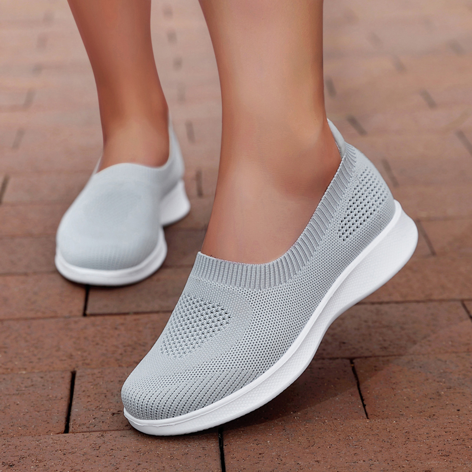MPWEGNP Shoes for Women Slip On Breathe Mesh Walking Fashion Sneakers Comfort Flat Loafers Womens (Grey 9)